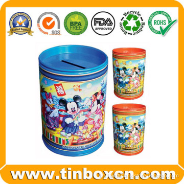 Round Tin Saving Box Metal Coin Bank Money Box
